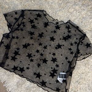 star print mesh sheer top